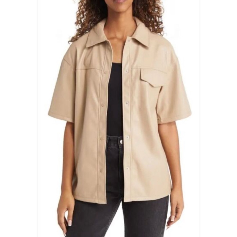 Topshop Tan Short Sleeve Button-Up Shirt